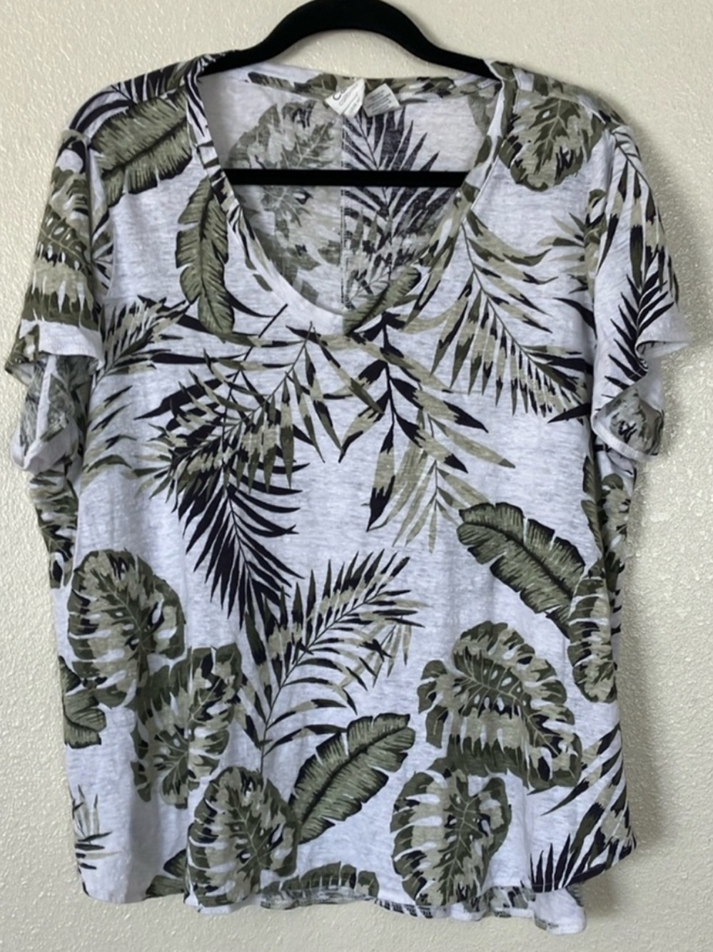 C&C California Linen Tropical Palm Print T Shirt 1X